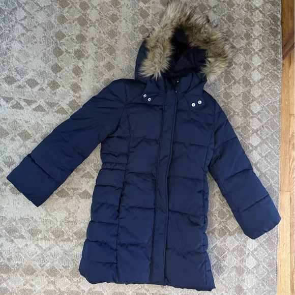 Gap Blue Women's Puffer Coat with Faux Fur Trim - Picture 1 of 3